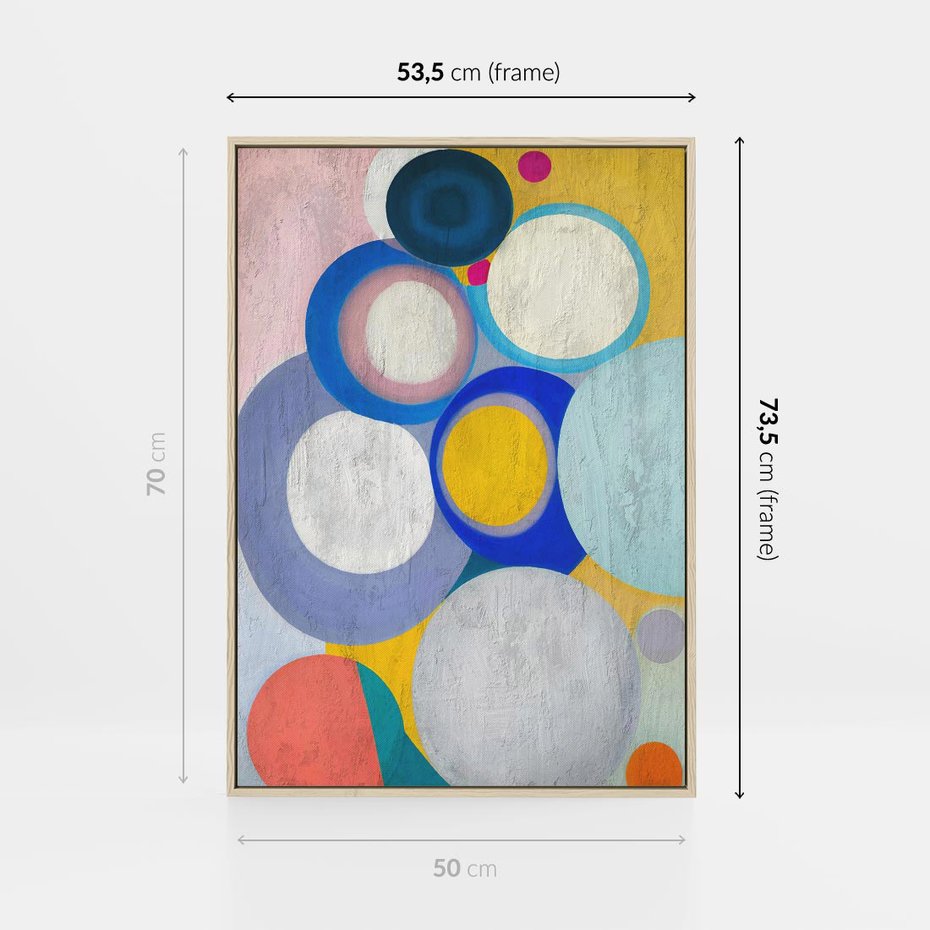 Obraz w ramie 50x70 - Rozkwitająca Symfonia Serca - abstrakcyjne geometryczne kształty, olejny obraz - rama drewno