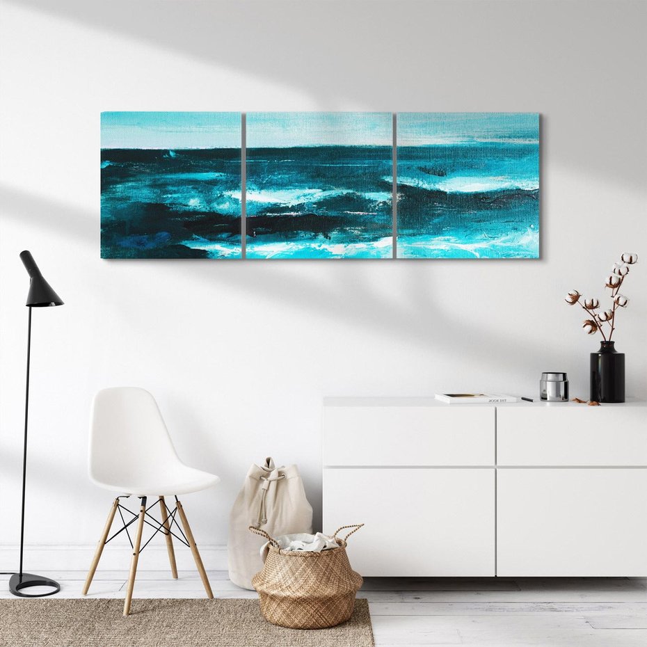 Obraz na płótnie 120x40 - Burza Nad Granatowym Oceanem - piękny marynistyczny obraz olejny, wzburzone ciemne morze