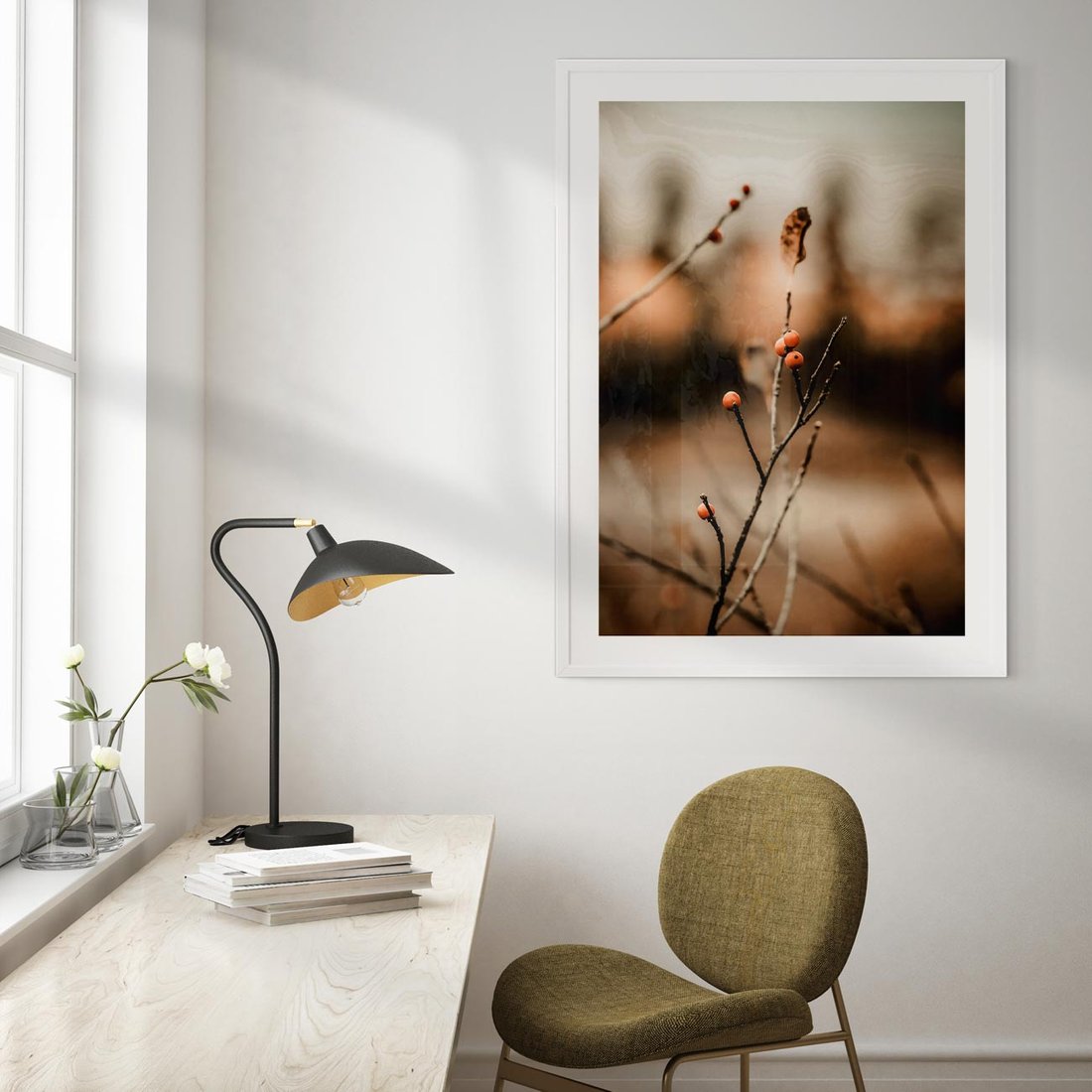 Plakat bez ramy 40x50 - Jarzębina w Pejzażu - jesień, gałązka