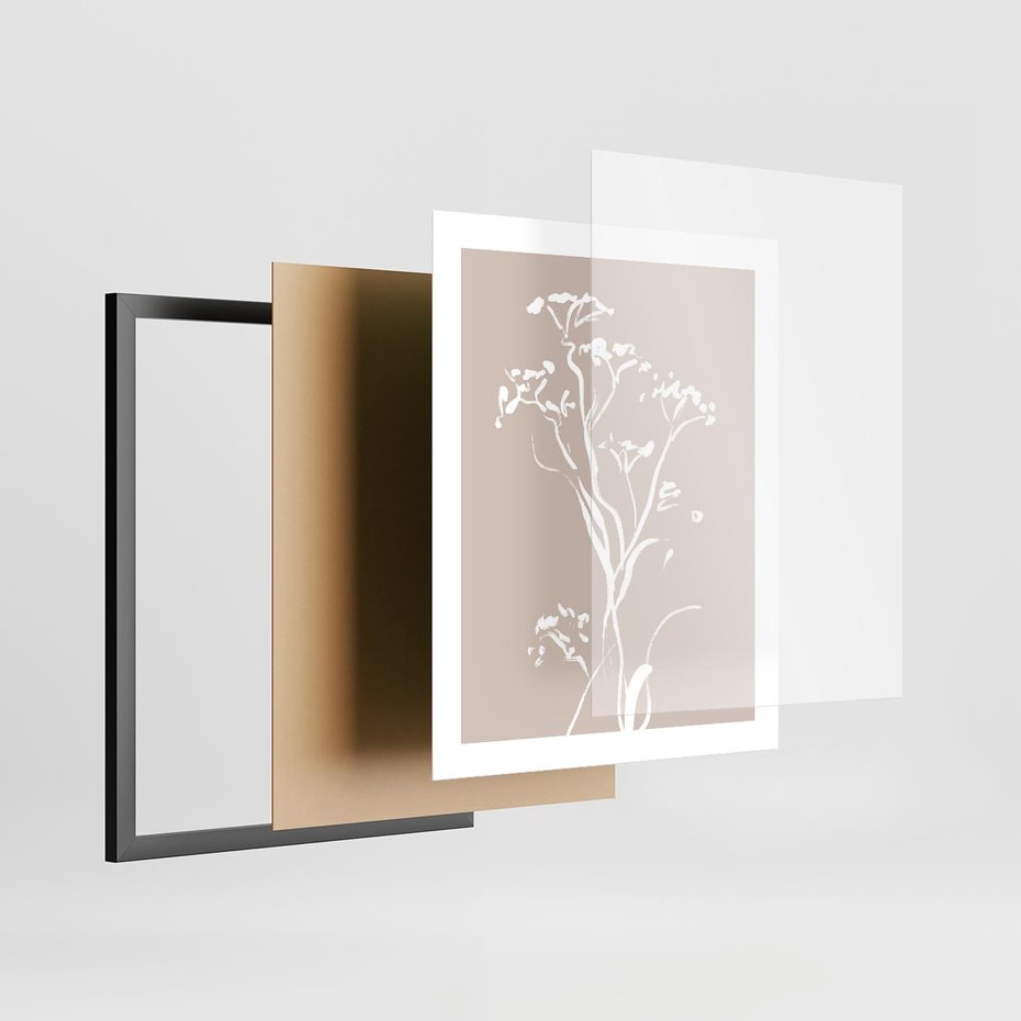 Plakat w ramie 40x50 - Harmonijne Mini Boho - minimalistyczny delikatny obraz, beżowe odcienie - rama czarna