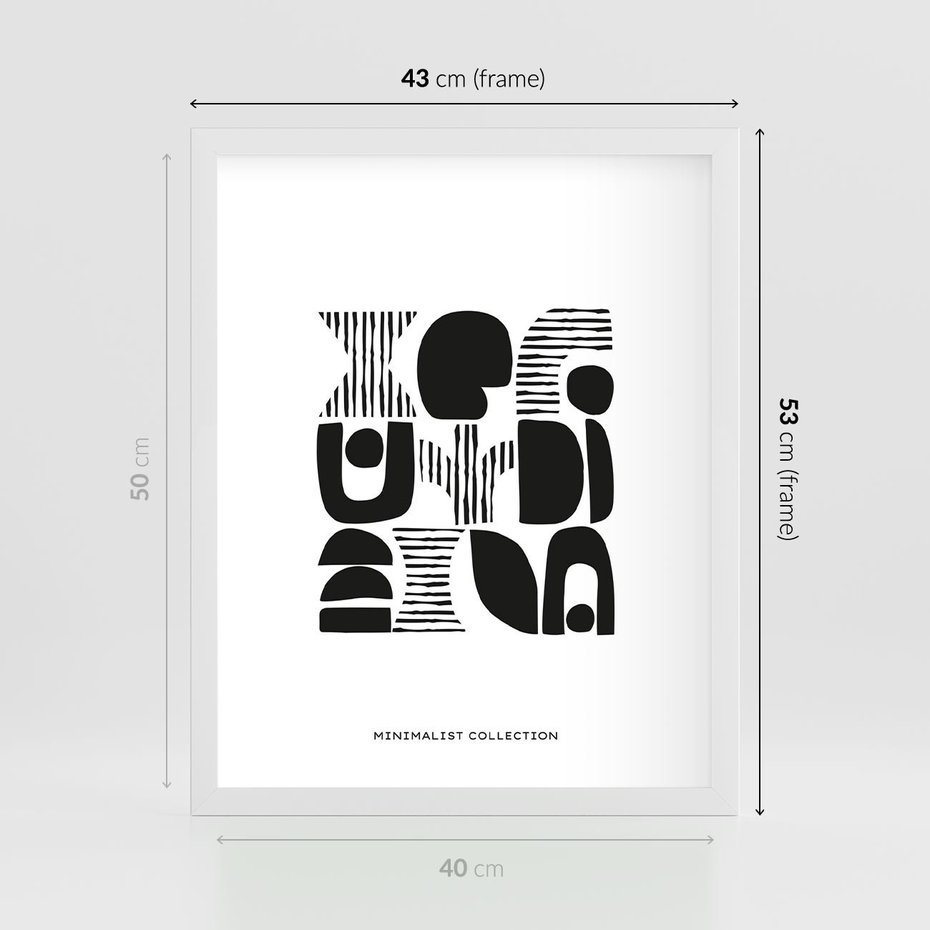 Plakat w ramie 40x50 - Taniec Dziwacznych Kresek - minimalistyczny plakat, czarno biały - rama biała