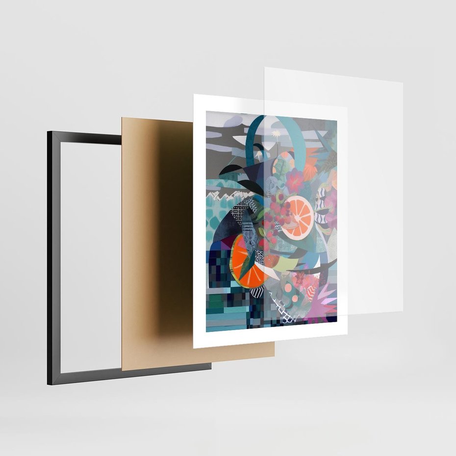 Plakat w ramie 40x50 - Migocące Widoki Harmonii - abstrakcyjny obraz, jak picasso - rama czarna