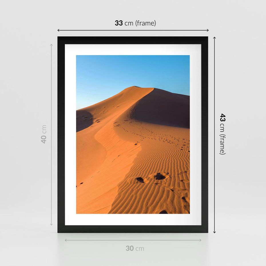 Plakat w ramie 30x40 - Piasek pustyni wędruje - pustynia, piasek - rama czarna