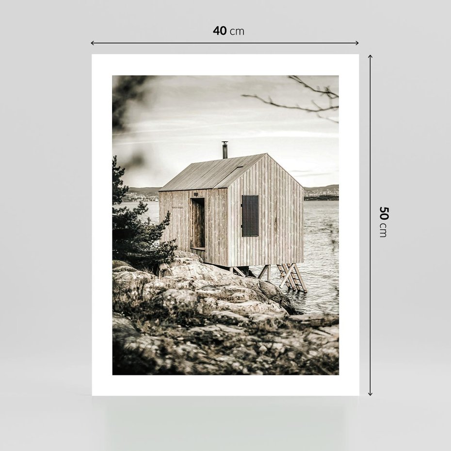 Plakat bez ramy 40x50 - Nostalgiczna Oaza - rustykalny domek, domek nad jeziorem