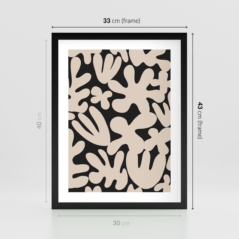 Plakat w ramie 30x40 - Księga Ukrytych Widoków - abstrakcyjne czarno białe formy, minimalizm - rama czarna