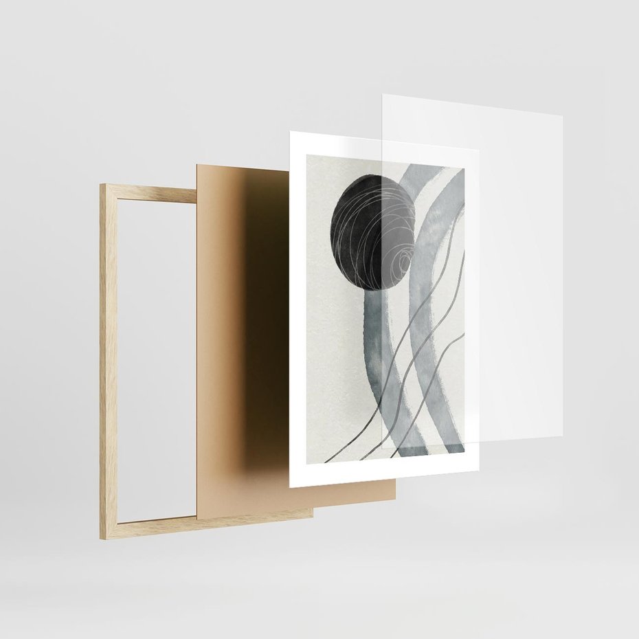 Plakat w ramie 30x40 - Abstrakcyjne Kształty w Szarościach - abstrakcja, akwarelowe plamy - rama drewno