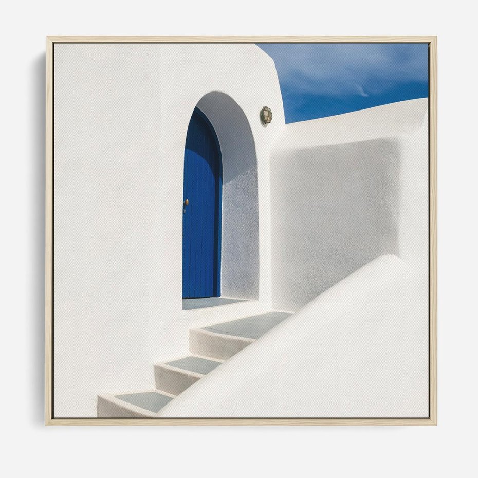 Obraz w ramie 50x50 - Powitanie Wyspy - Santorini, drzwi - rama drewno