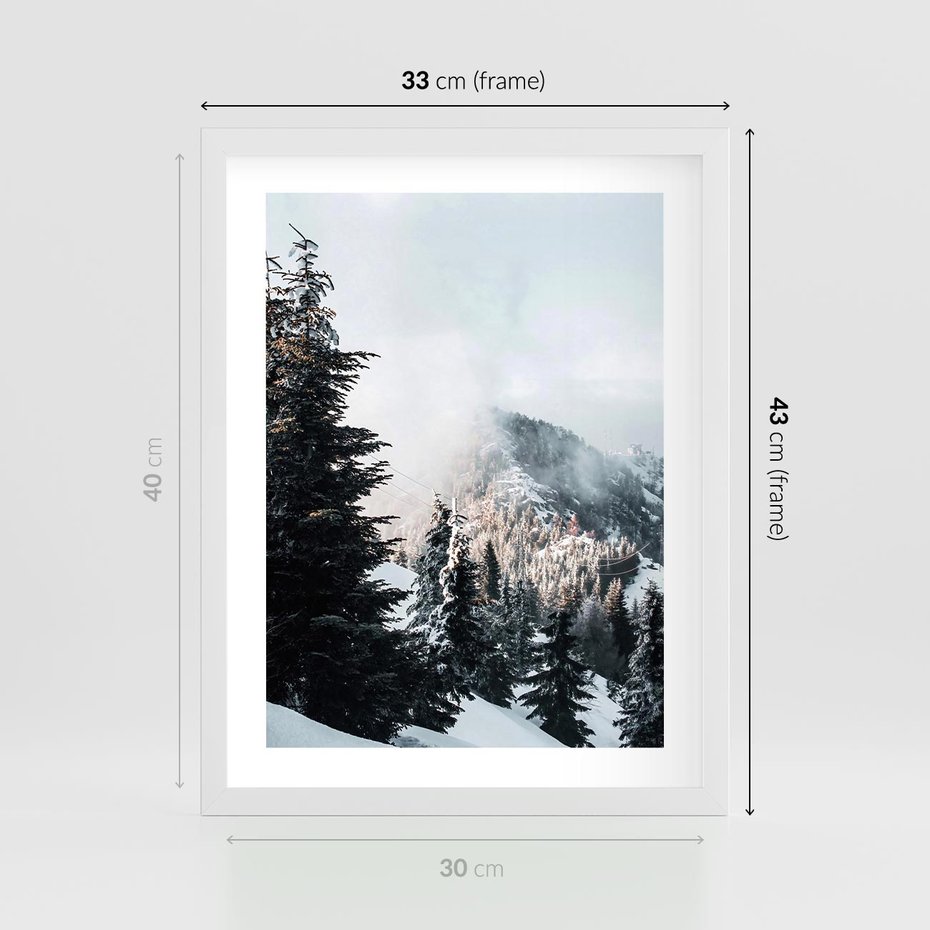 Plakat w ramie 30x40 - Góry, Las i Śnieg na Obrazie - góry, las - rama biała