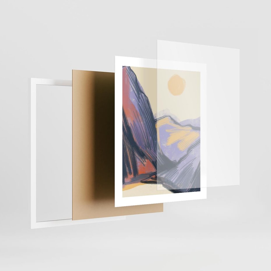 Plakat w ramie 40x50 - Ponad Szczytami - pastelowy krajobraz, nowoczesny plakat - rama biała