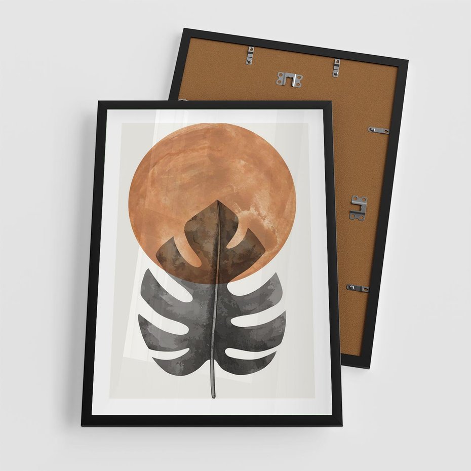 Plakat w ramie 50x70 - Natura a Sztuka - liść monstery, czarna grafika - rama czarna