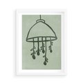 Plakat w ramie 50x70 - Zieleń Inspirującego Spokoju - plakat z abstrakcyjną zieloną lampą, skandynawski design - rama biała