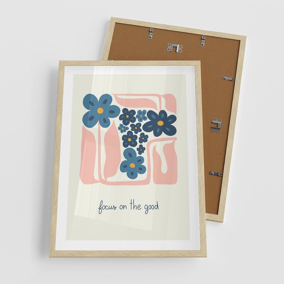 Plakat w ramie 50x70 - Linie kwiatowych marzeń - minimalistyczna kwiatowa kompozycja, pastelowe kolory - rama drewno