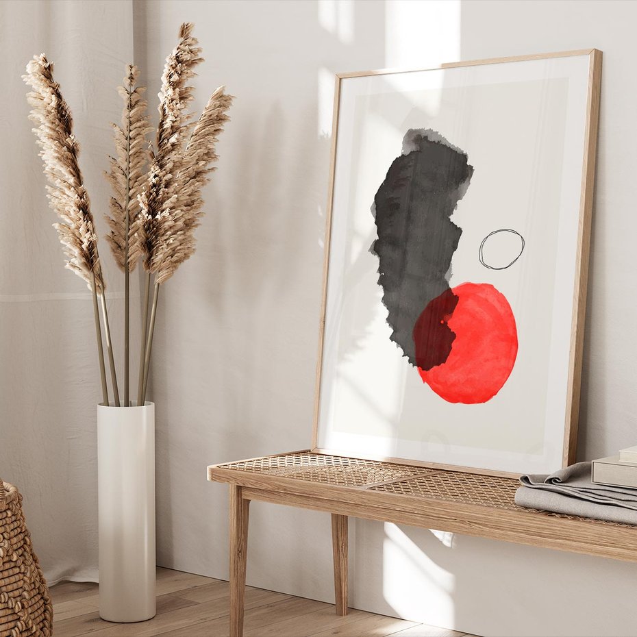 Plakat w ramie 40x50 - Wibracje Linii - abstrakcyjne nieregularne plamy, czarny - rama drewno