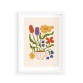 Plakat w ramie 30x40 - Kolorowe Granice - kwiaty w filizance, abstrakcja - rama biała