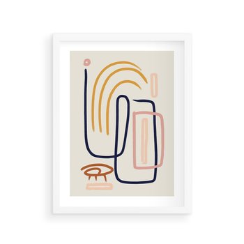 Plakat w ramie 30x40 - Abstrakcyjne Mrugnięcie - abstrakcja w stylu picasso, beżowe tło - rama biała