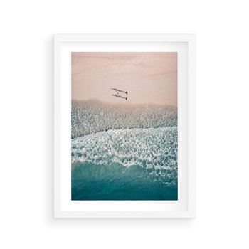 Plakat w ramie 40x50 - Turkusowe Uroki - niebieskie turkusowe morze, plaża - rama biała