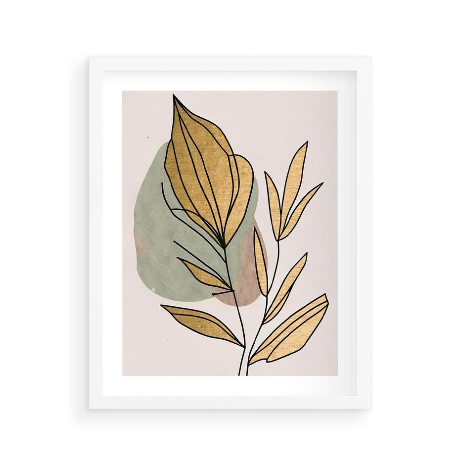 Plakat w ramie 40x50 - Rozkwitające Wnętrza Światła - abstrakcyjny obraz boho, liście - rama biała