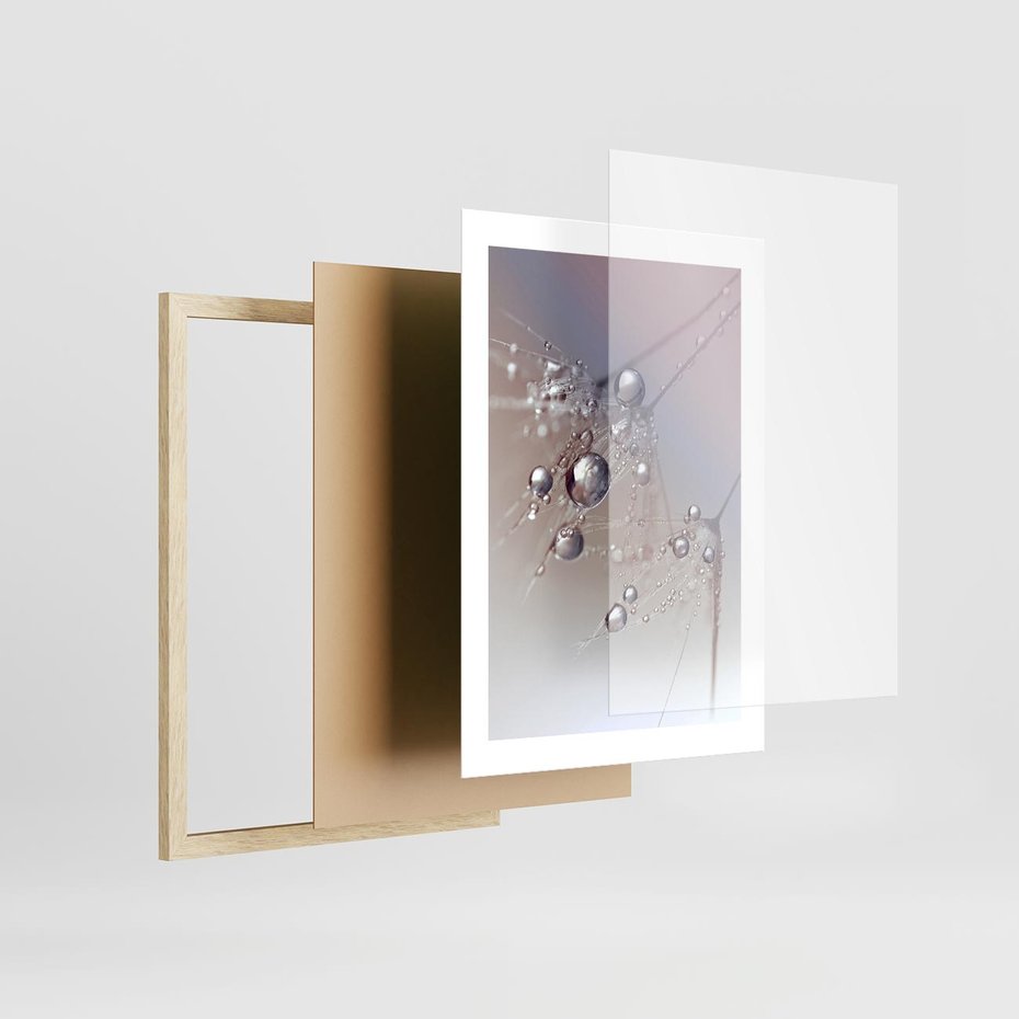 Plakat w ramie 30x40 - Delikatne Natchnienie - krople, dmuchawce - rama drewno