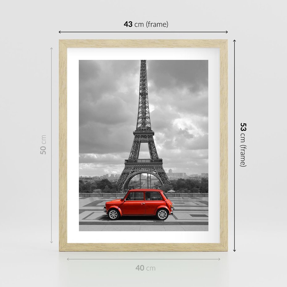 Plakat w ramie 40x50 - Paryż z wieżą Eiffla w tle - Paryż, Eiffla - rama drewno