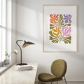 Plakat w ramie 50x70 - Rozplątane Wizje - abstrakcyjne kolorowe kwiaty, minimlizm - rama drewno