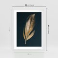 Plakat w ramie 30x40 - Mroczne Złoto - nowoczesna grafika, złoty liść na czarnym tle - rama biała