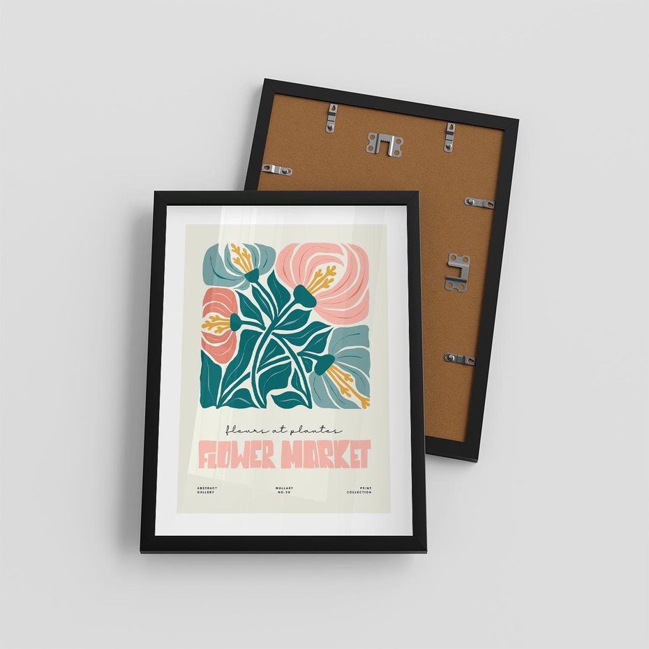 Plakat w ramie 30x40 - Taniec Kształtów - kwiaty, abstrakcyjna kompozycja - rama czarna