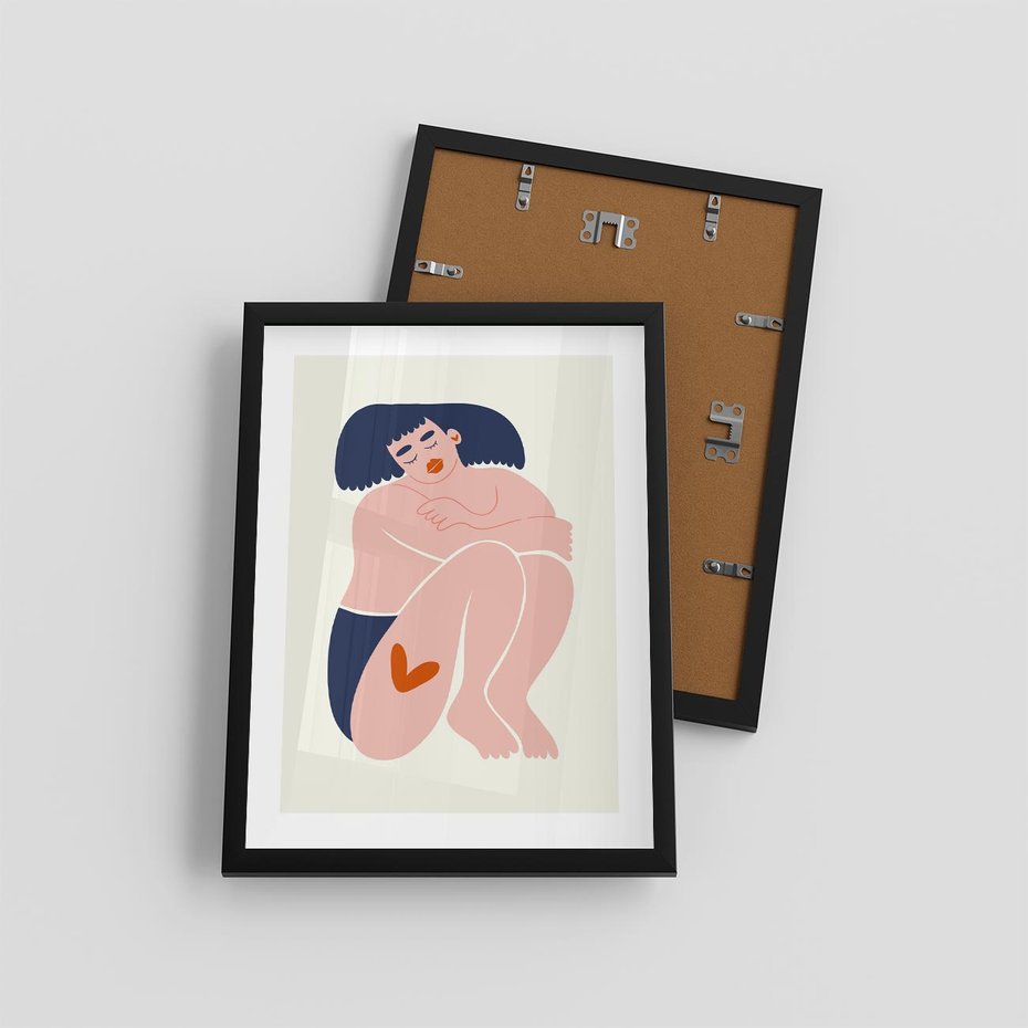 Plakat w ramie 30x40 - Melodia snów na płótnie - zakochana kobieta, graficzny obraz - rama czarna