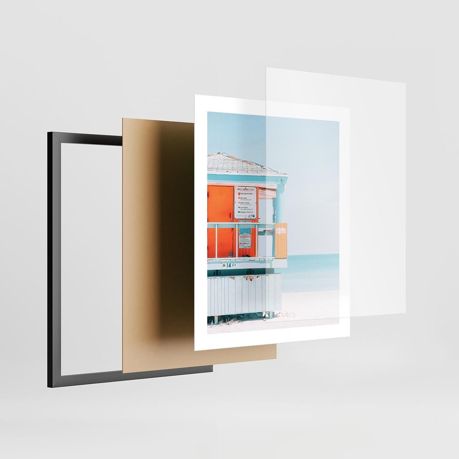 Plakat w ramie 40x50 - Letnia Idylla - plaża, domek na plaży - rama czarna