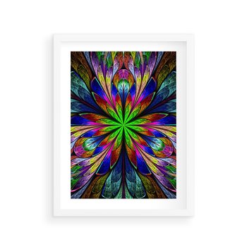 Plakat w ramie 50x70 - Witrażowa magia na płótnie - witraż, sztuka - rama biała