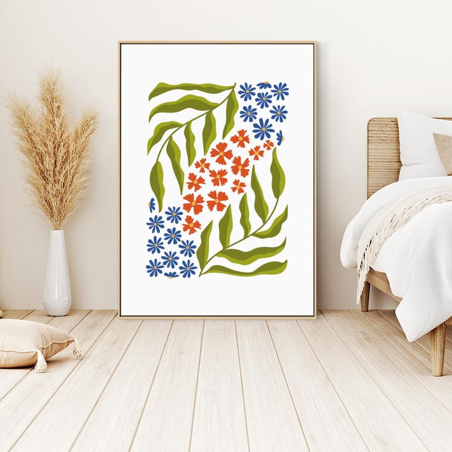 Obraz w ramie 70x100 - Splątane Granice - kwiaty, sztuka nowoczesna - rama drewno