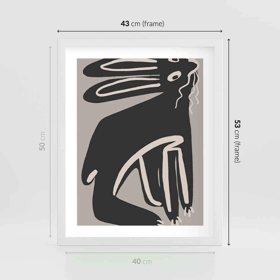 Plakat w ramie 40x50 - Konturujące Struktury - skandynawska sztuka, królik - rama biała