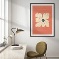 Plakat w ramie 30x40 - Malowane Kolorowe Echa - minimalistyczna grafika, biały kwiat na różowym tle - rama czarna