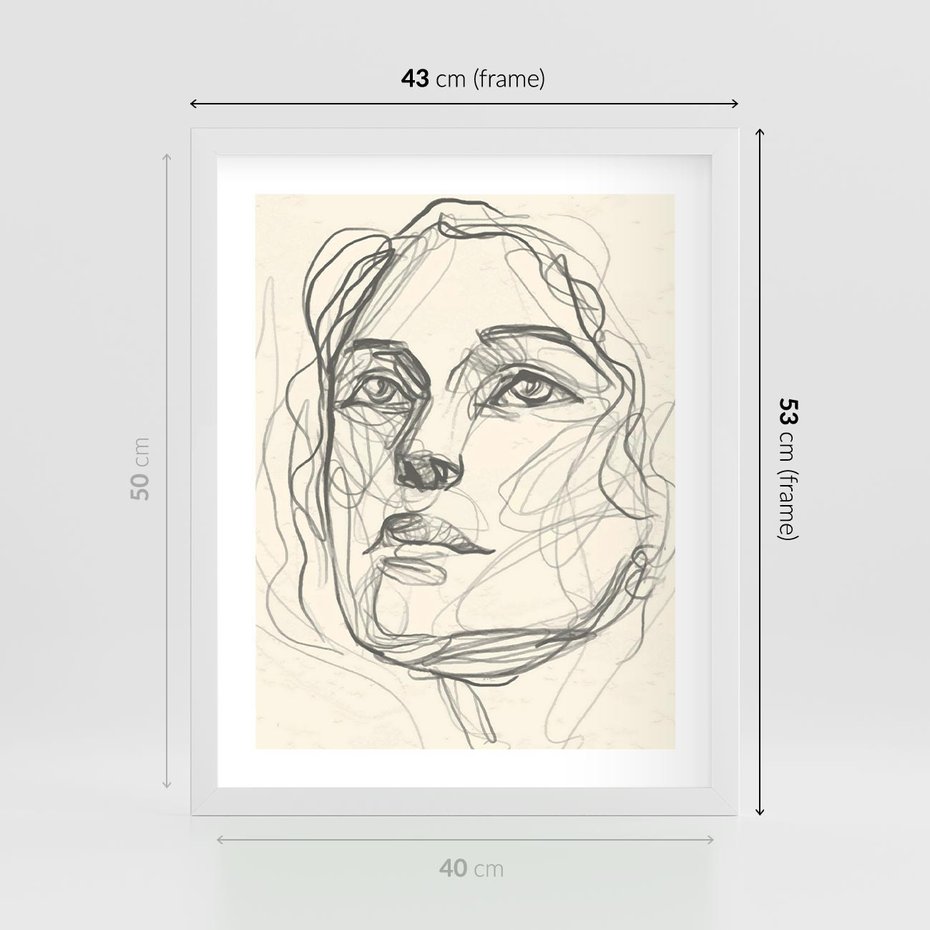 Plakat w ramie 40x50 - Konturem Uchwycone - plakat, minimalistyczny szkic - rama biała