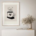 Plakat w ramie 50x70 - Grafika Kubka w Czerni i Bieli - kubek, grafika - rama drewno