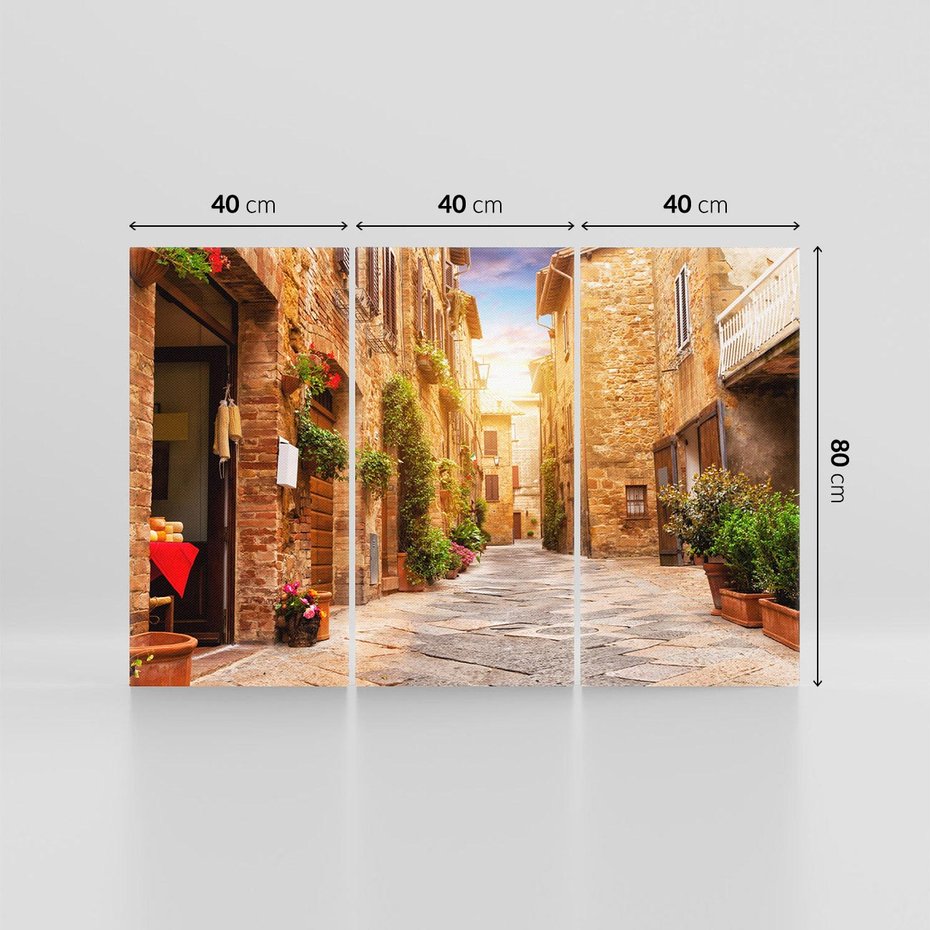 Obraz na płótnie 120x80 - Urok uliczki miejskiej z kwiatami - sklep, uliczka