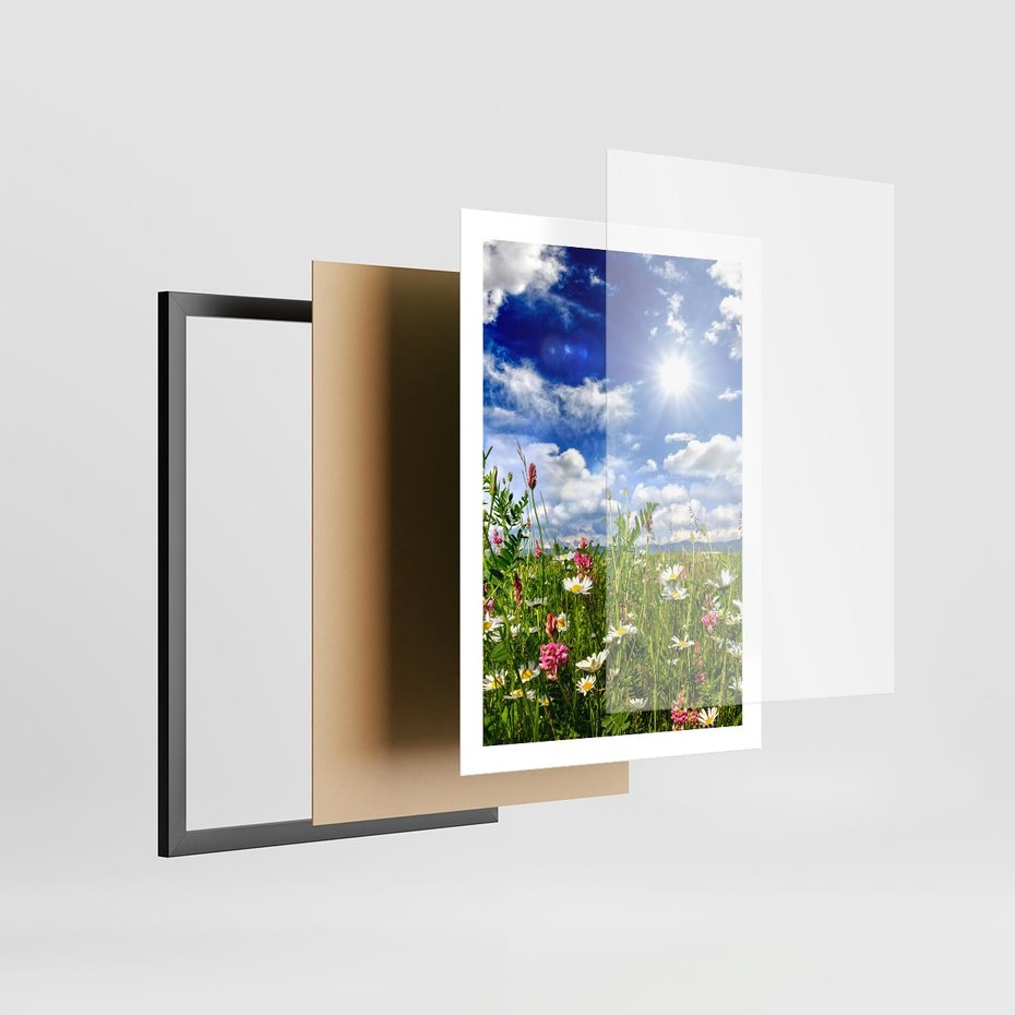Plakat w ramie 50x70 - Niebiańska łąka pełna kwiatów - łąka, niebo - rama czarna