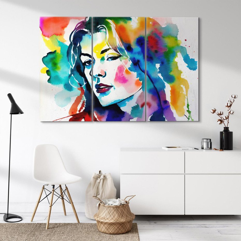 Obraz na płótnie 120x80 - Abstrakcyjna ekstaza barw - abstrakcyjny portret kobiety, szkic czarną kreską