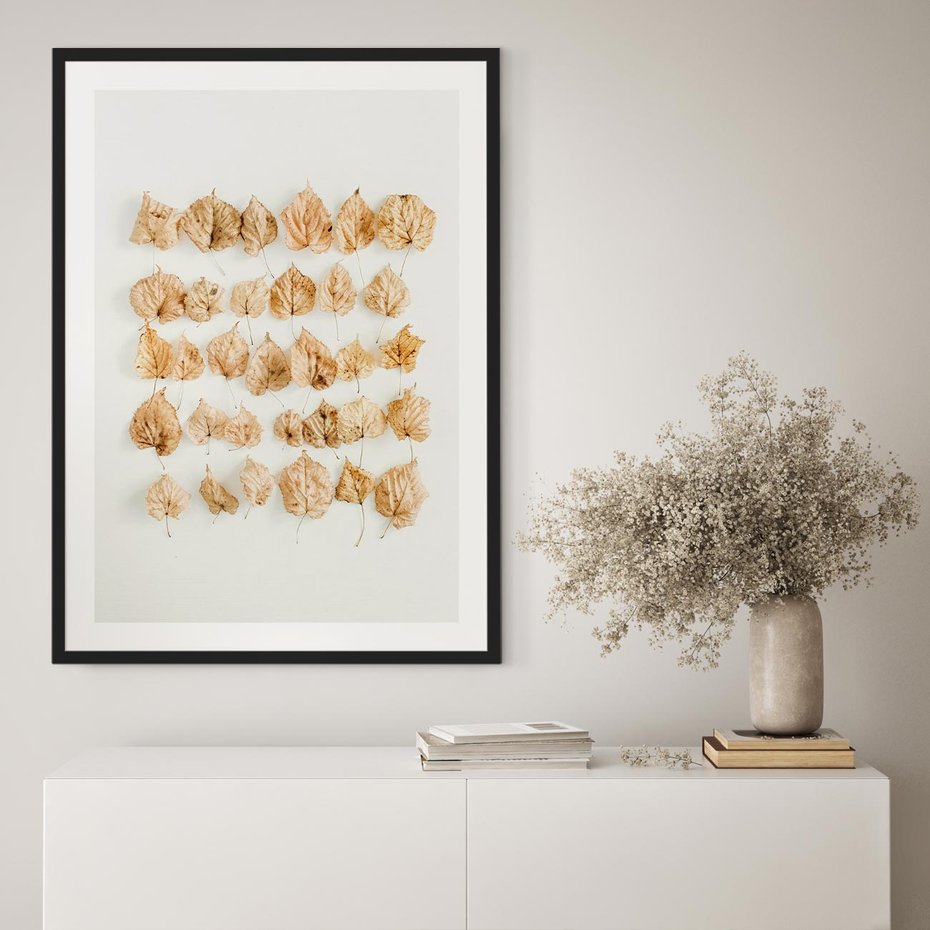Plakat bez ramy 40x50 - Liście Złotego Sezonu - kompozycja z suchych żółtych liści