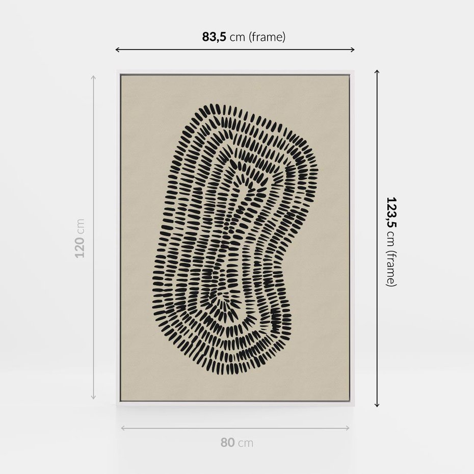 Obraz w ramie 80x120 - Nowoczesne Odbicia Wnętrza - boho plakat, czarne kropki kreski - rama biała