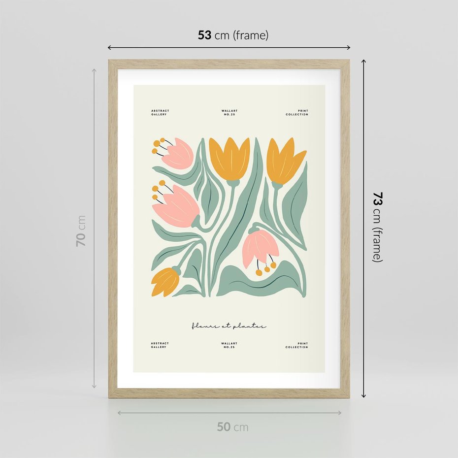 Plakat w ramie 50x70 - Tajemnicza Aura - kwiaty, nowoczesna abstrakcja - rama drewno