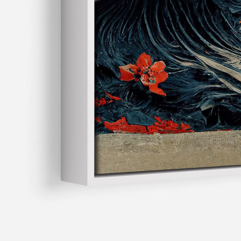 Obraz w ramie 50x70 - Requiem dla marzeń - sztuka japońska, fale oceanu - rama biała