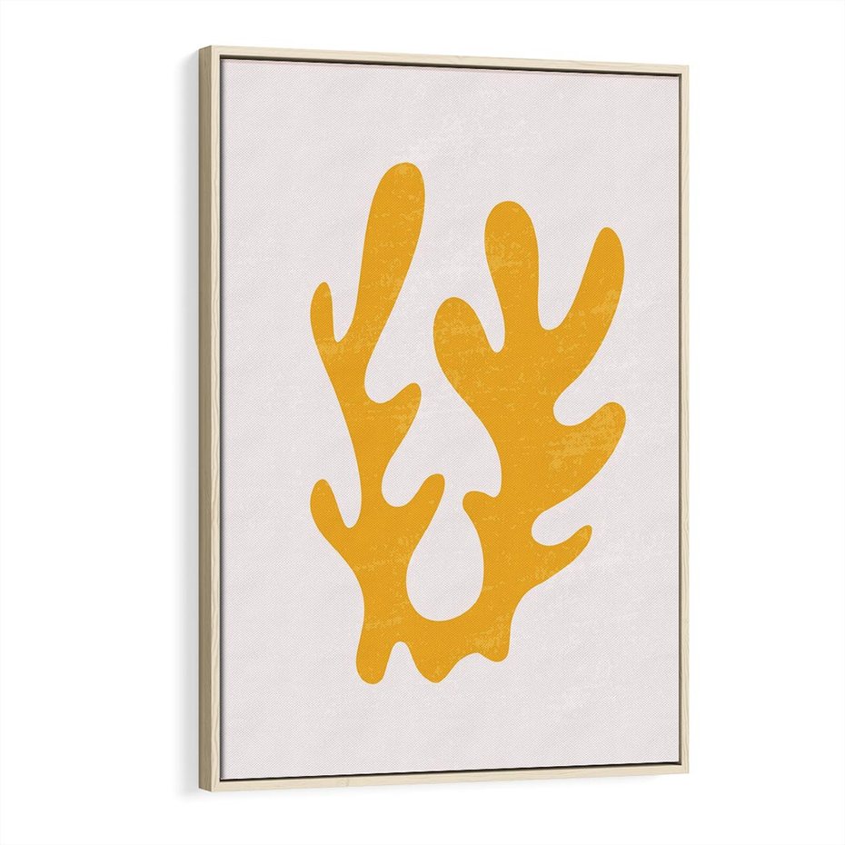 Obraz w ramie 80x120 - Abstrakcyjna Synergia - abstrakcyjna żółta forma, minimalizm - rama drewno
