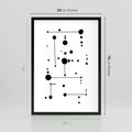 Plakat w ramie 50x70 - Nocne Zawirowania - abstrakcyjny plakat, czarne kropki i kreski - rama czarna