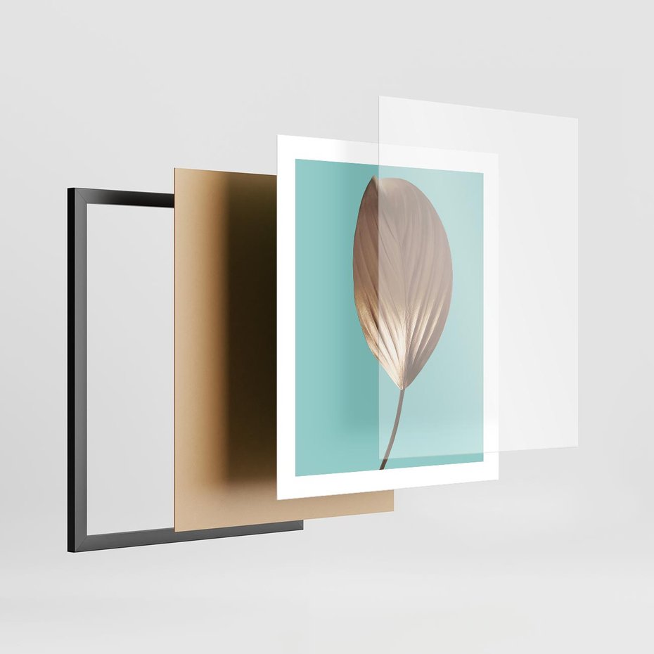 Plakat w ramie 40x50 - Delikatna Harmonia - złote, liście - rama czarna