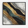 Obraz w ramie 50x50 - Refrakcje płynącej rzeczywistości - jak marmurowa rzeka, linie złota - rama czarna