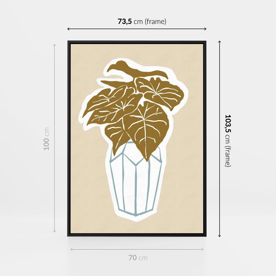 Obraz w ramie 70x100 - Bezgraniczne Marzenia - nowoczesna kompozycja, liście monstery w wazonie - rama czarna