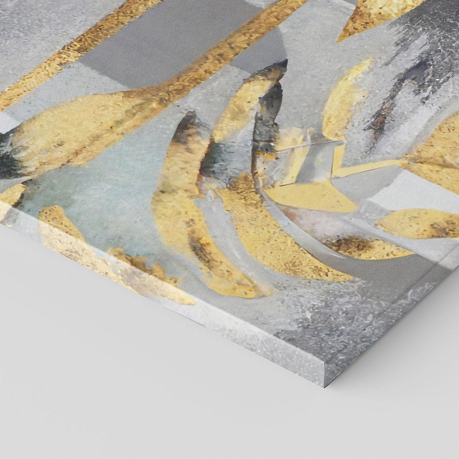 Obraz na płótnie 140x70 - Złote Palmy w Stylu Modern - geometryczne złote linie, szare tło