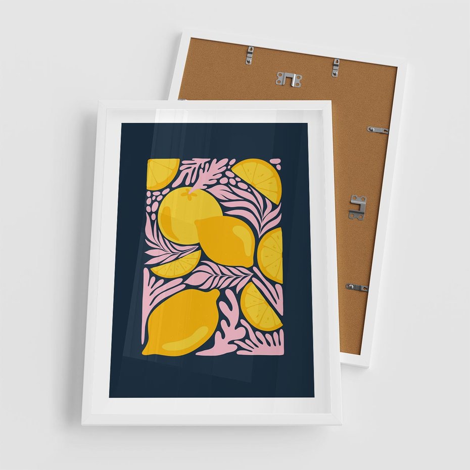 Plakat w ramie 50x70 - Kreatywne Rytmy - granatowe tło, nowoczesna kompozycja - rama biała