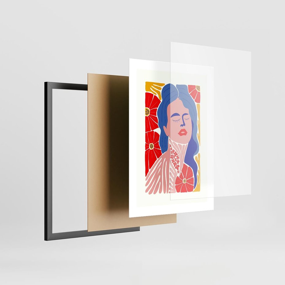Plakat w ramie 30x40 - Nowoczesna Twarz - nowoczesna grafika, kolorowa twarz kobiety - rama czarna