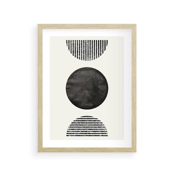 Plakat w ramie 40x50 - Tajemnicza Kompozycja - abstrakcyjne czarno białe formy, minimalizm - rama drewno